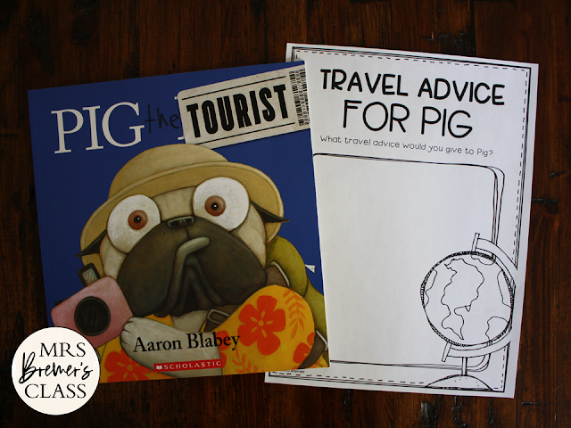 Pig the Tourist book study activities unit with Common Core aligned literacy companion activities for Kindergarten and First Grade