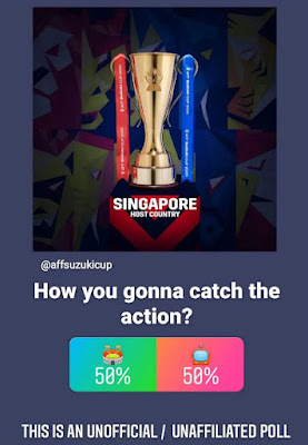 50% each of poll participant responded their preferred mode to watch AFF Suzuki Cup 2020 - one half watching broadcast, another half preferred at venue