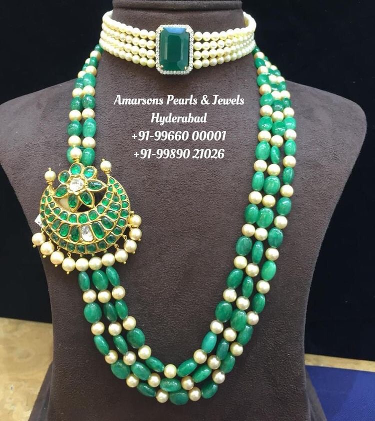 Three Layer Jades Pearls Haar - Jewellery Designs