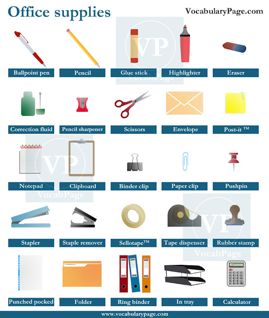 Stationery and Office Supplies Vocabulary in English  English vocabulary,  Vocabulary, English vocabulary words