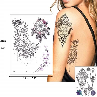 Black Mandara Underboob Tattoo for Women, Flower Leaf Butterfly Dreamcatcher Designs Temporary Tattoo Body Art