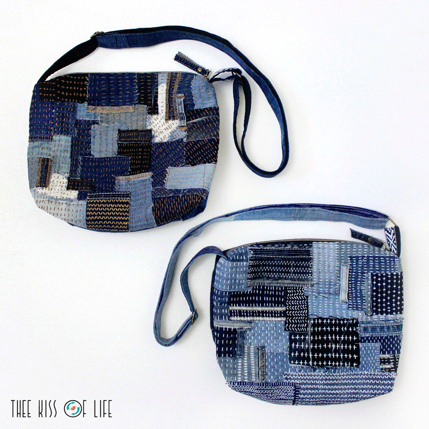 Evening Denim Bag, Upcycled Denim Clutch Purse, Sashiko Boro Hand Stitch  Patch Bag, Eclectic Design Purse