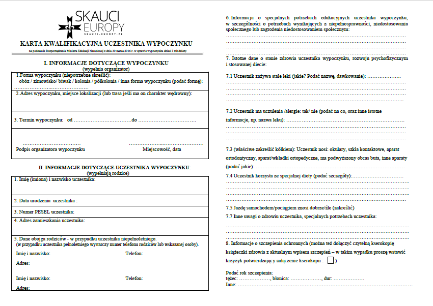 10 Gromada Lubelska : KARTA KWALIFIKACYJNA