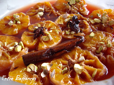  Naranjas con almíbar de vino rosado 