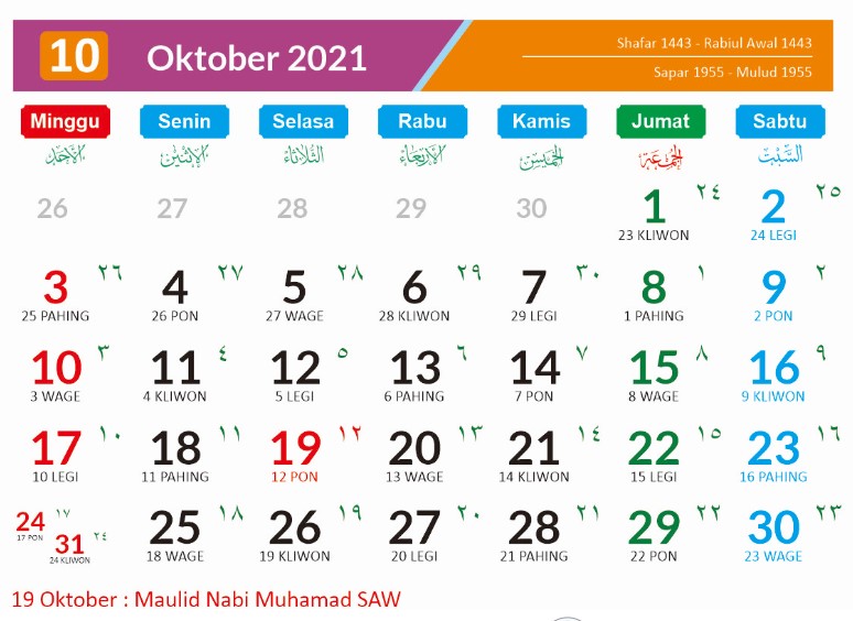 Kalender Tahun 2021 Indonesia Lengkap Jawa Hijriyah ...