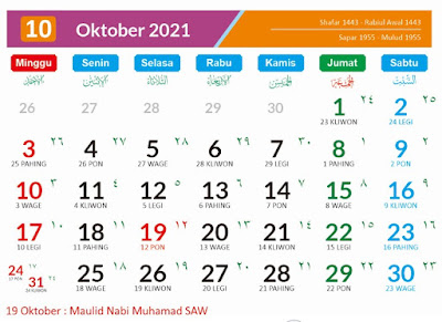 Kalender 2021 Oktober