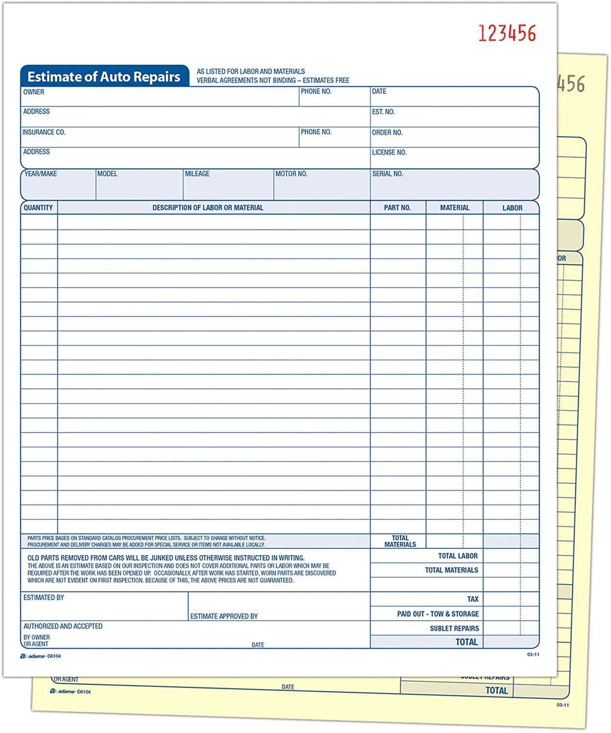 Body Shop Work Order Forms Invoice Template
