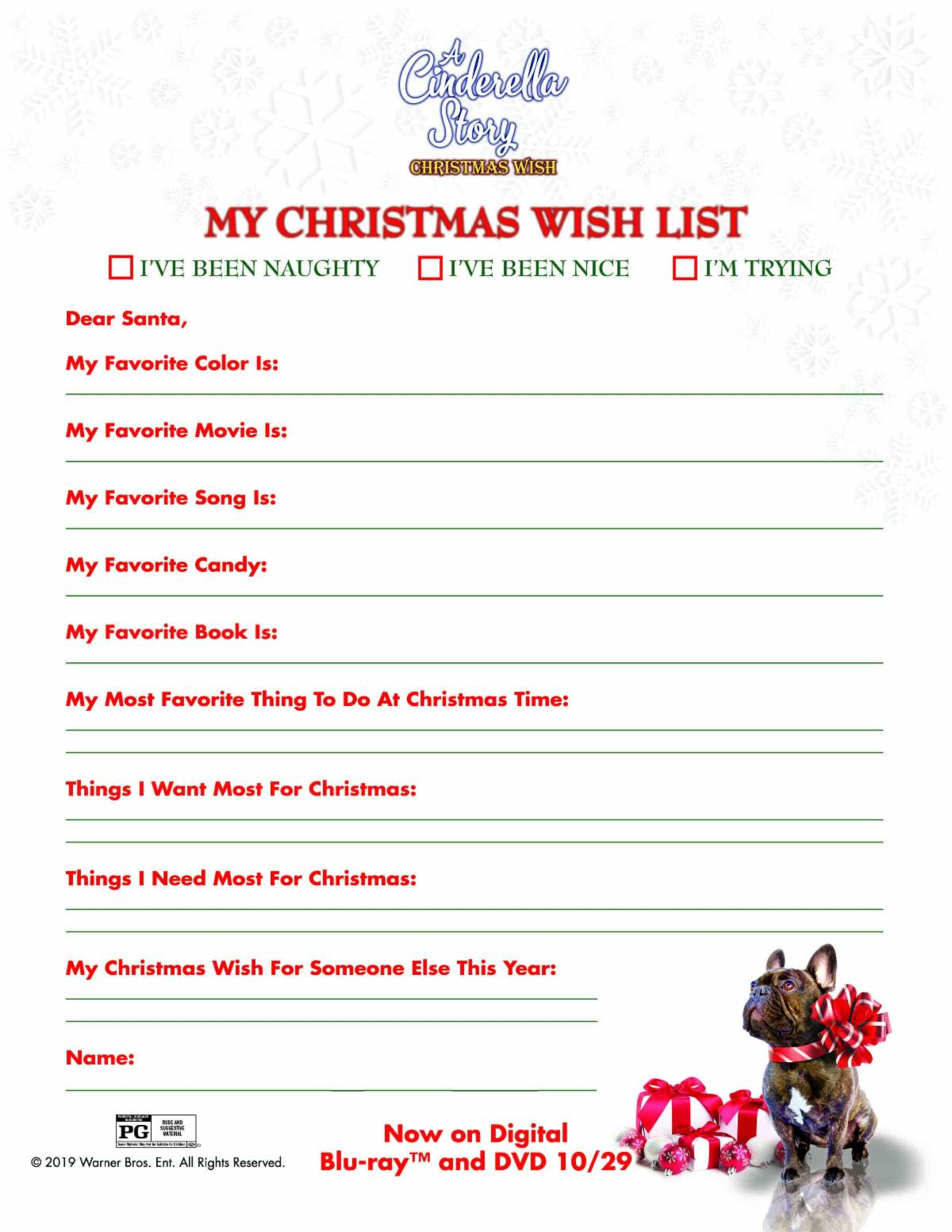A Cinderella Story Christmas Wish Downloadable Christmas Wish List CinderellaChristmas 
