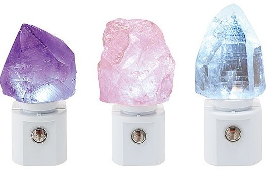 Night lights made from crystals like Amethyst, rose quartz and quartz