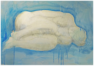 Edith Lafay grand nu bleu acrylique sur toile