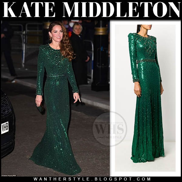 Kate Middleton in emerald green sequin dress at the Royal Variety
