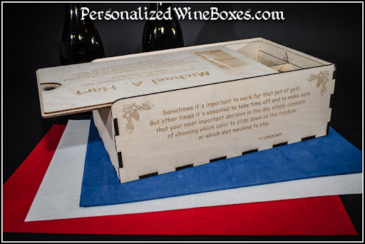 wood wine box, wine gift, retirement gift