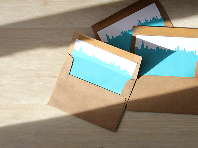 Chicago skyline envelope liners by Real Card Studio for Magnificent Milestones chicago skyline liners
