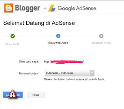 tombol lanjutkan tidak bisa ditekan saat daftar adsense | adsense