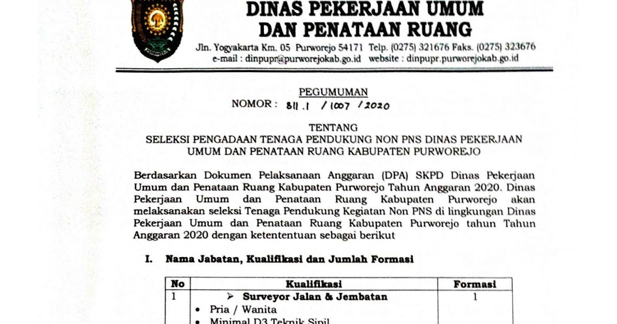 Formasi Cpns Purworejo 2021