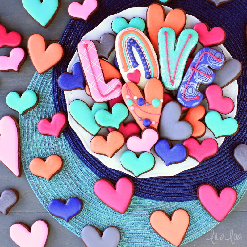 Valentine's Day decorated chocolate sugar cookies