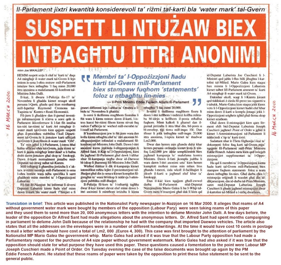 Article Published in In-Nazzjon newspaper 16 March 2000