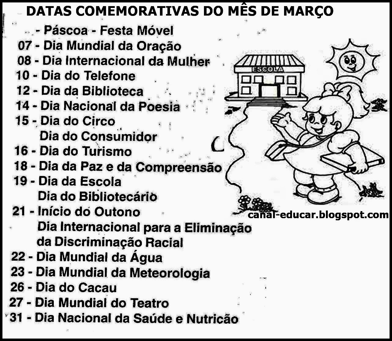 Datas comemorativas do mês de março Datas comemorativas do mês de março