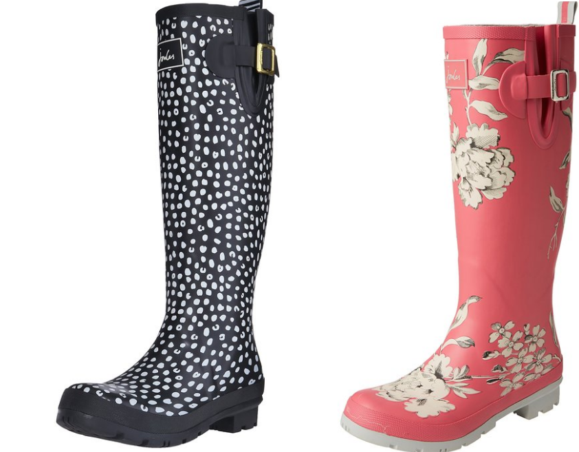 black and pink rain boots