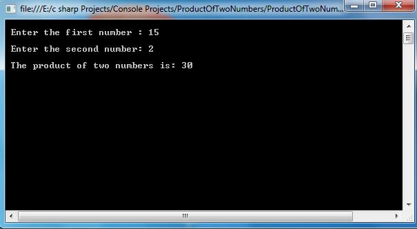 C Sharp Sense: C# PROGARM TO GET PRODUCT OF TWO NUMBERS