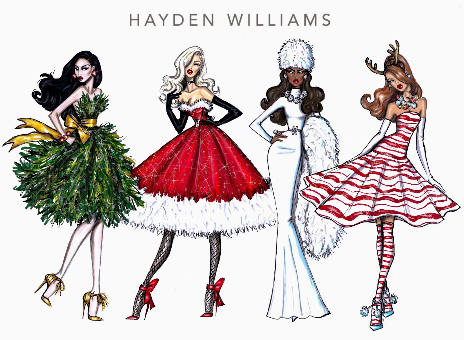 Hayden Williams Fashion Illustrations Festive Couture 2014 by Hayden