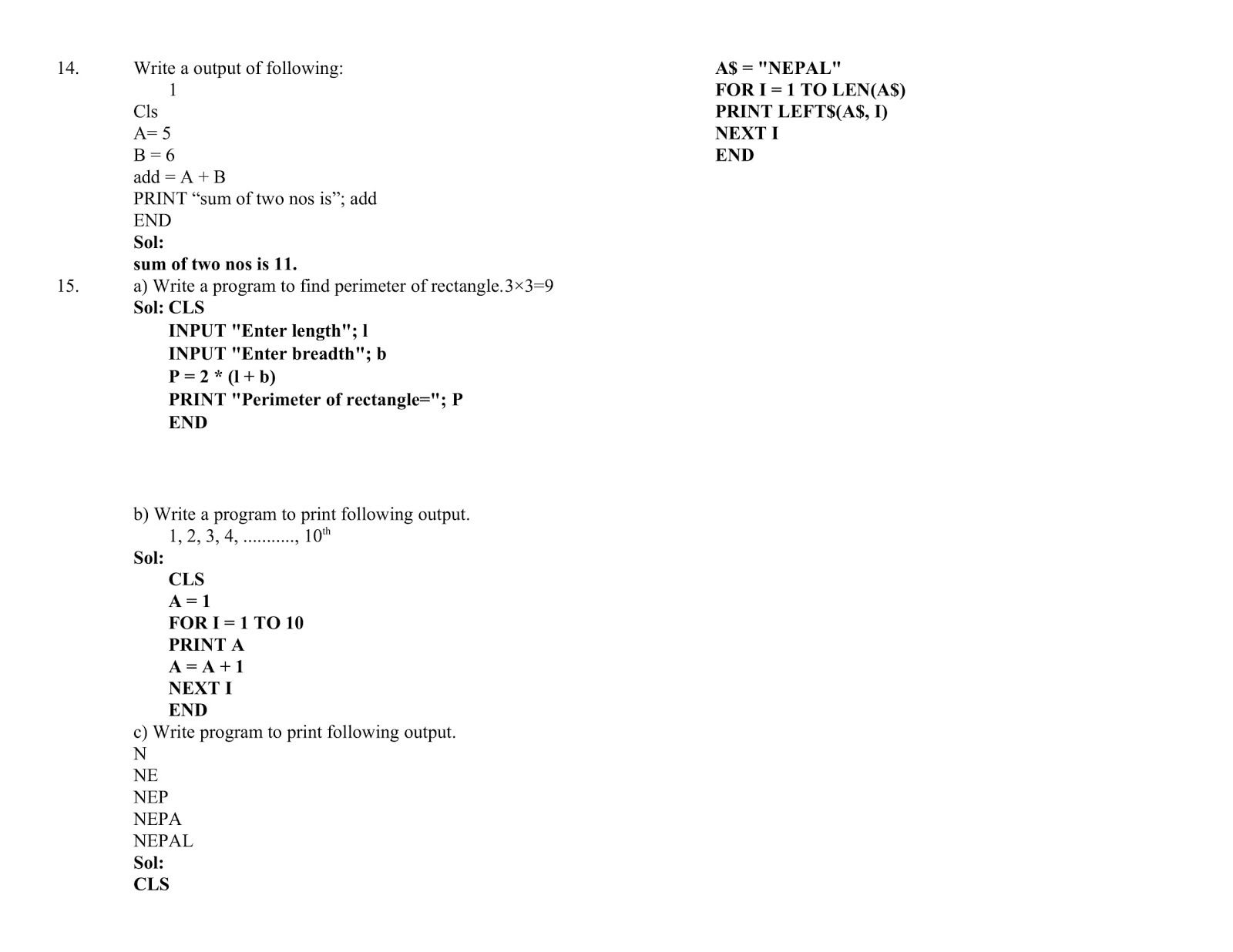 Computer Science & Programming : Solution for Class 9 (Set -14)