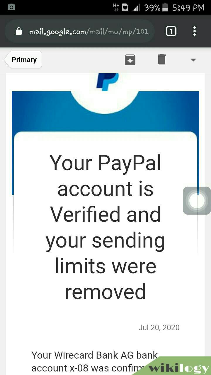 You paypal account is verified and your sending limits were removed