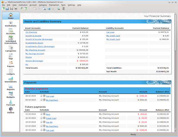 Software de administración de finanzas personales KMyMoney