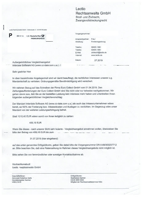 Scan: Lectio Rechtsanwalts GmbH für Interdate Software AG / Juli 2019