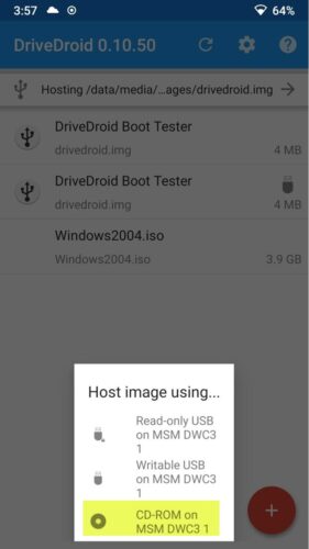 Monte la ISO de Windows 10 en DriveDroid