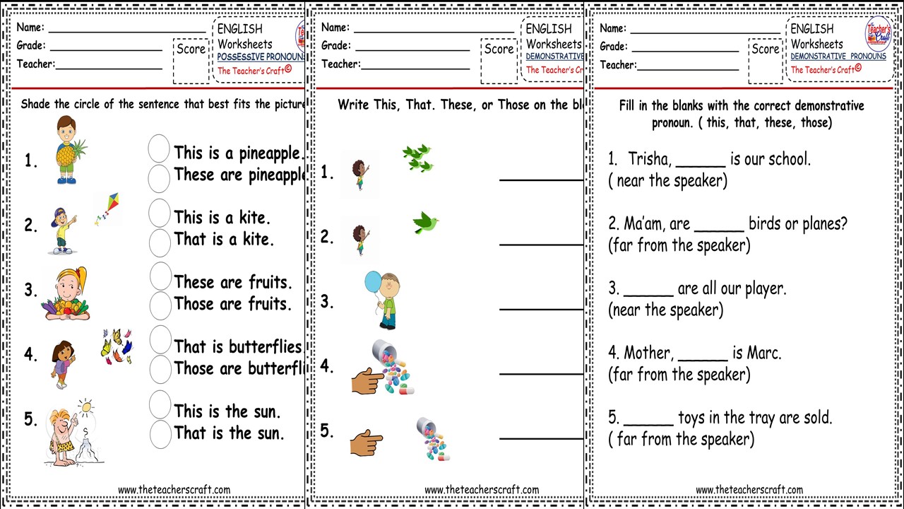 Demonstrative Pronouns Worksheet For Grade 1 With Pictures