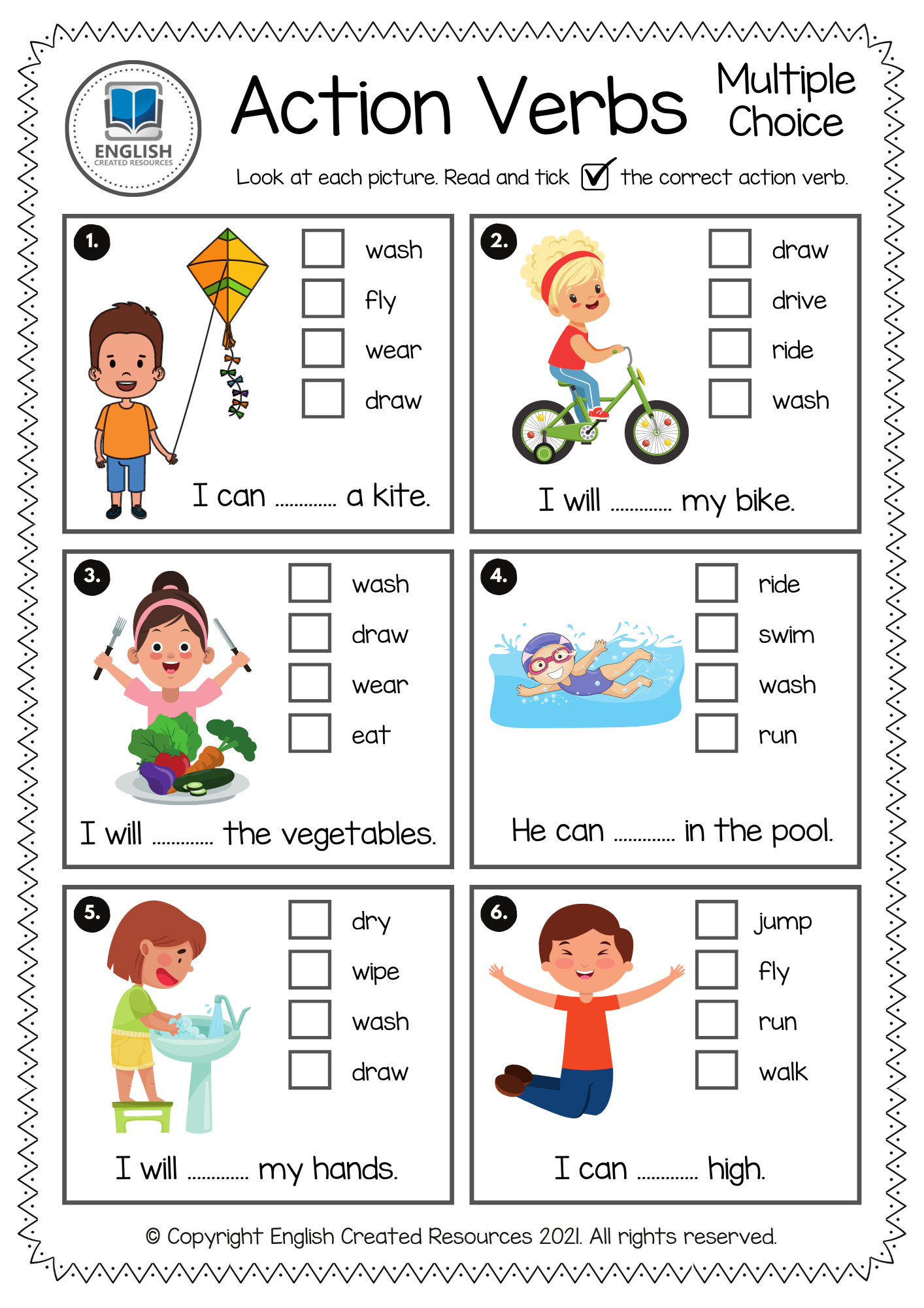 Worksheets For Kids Action Verbs