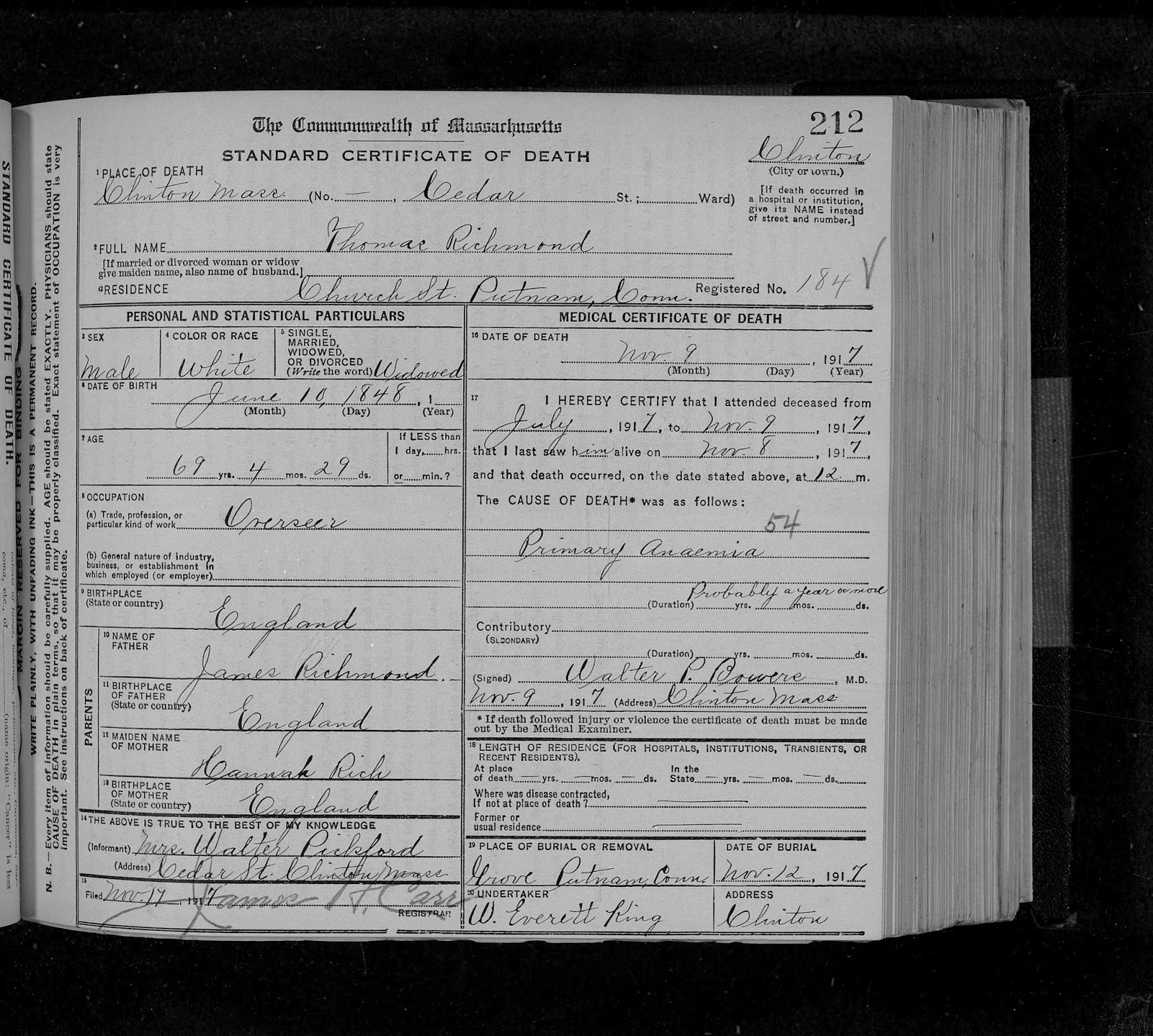 GeneaMusings Treasure Chest Thursday Post 253 1917 Thomas Richmond