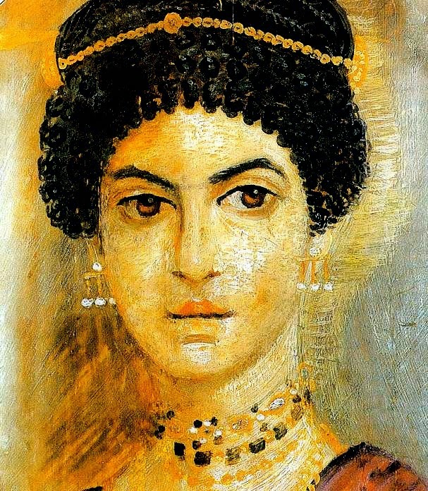 Retrato de mujer copta de El Fayum; poema RELIQUIAS, de Julia Uceda. L. Ref: Clara Janés, "Huellas sobre una corteza". Col «Cuadernos del Mediterráneo»,. Carlos Morales Ed. Ed. El Toro de Barro, Tarancón de Cuenca 2004.