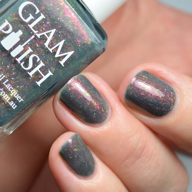 gray nail polish with shimmer and flakies