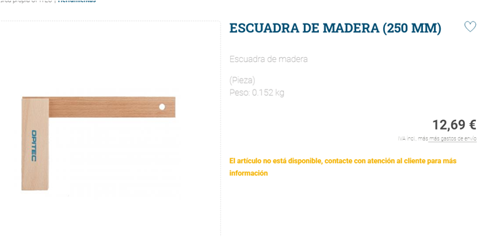 Opitec Espana  Escuadra de madera (250 mm)