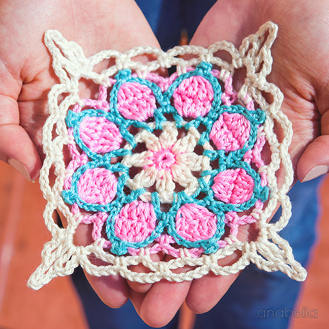 Winter Flowers crochet coasters, crochet motif # 1 / 2017