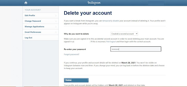 How to delete instagram account?