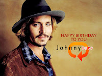 johnny depp birthday, mr. depp face image in blue checks shirts and black cap