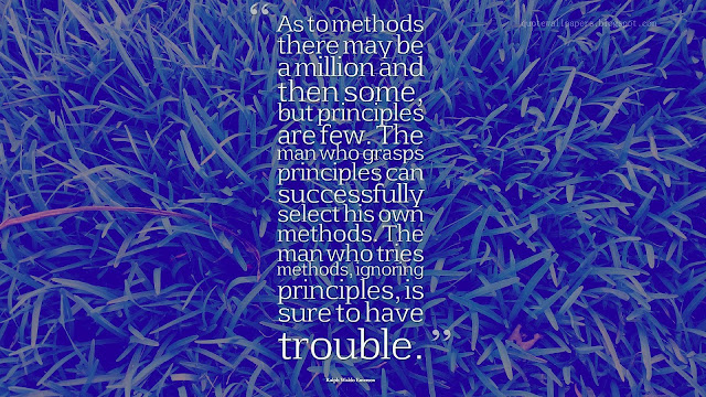 The man who grasps principles can successfully handle his own methods. The man who tries methods, ignoring principles, is sure to have trouble. - Ralph Waldo Emerson 