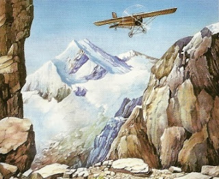 Avión de Jorge Chávez en vuelo Jorge Chávez en pleno vuelo (Avión monoplano Bleriot)