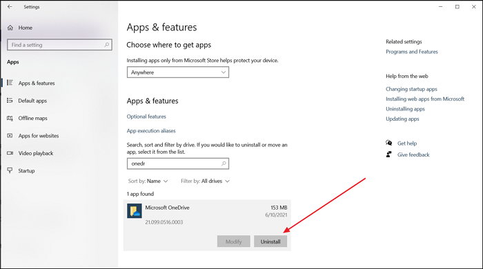 Desinstalar Windows de OneDrive