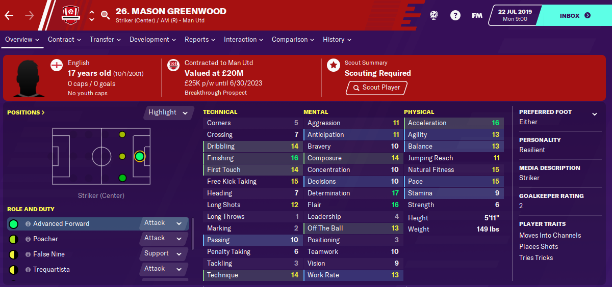 Mason Greenwood: Starting Attributes in FM2020 Mason Greenwood: Starting Attributes in FM2020