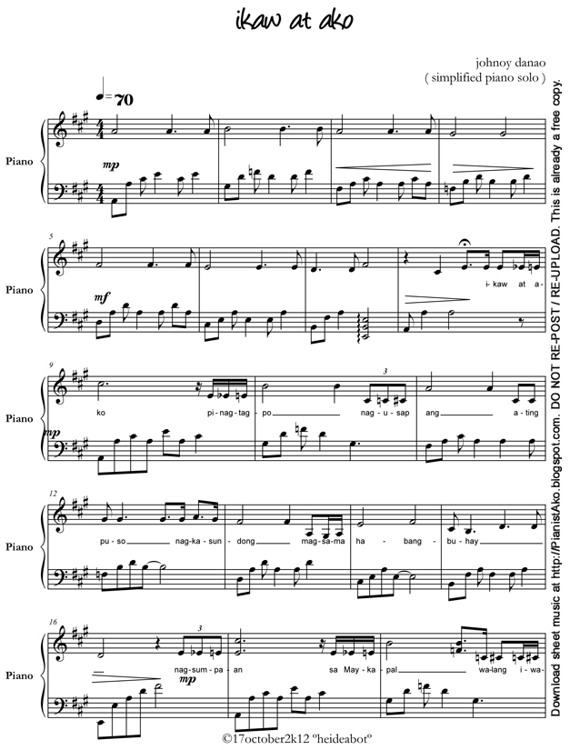 PianistAko free OPM piano sheet music November 2012