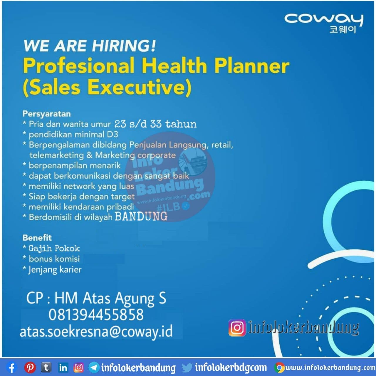 Lowongan Kerja Pt Coway International Indonesia Bandung Branch Desember 2020 Info Loker Bandung 2021