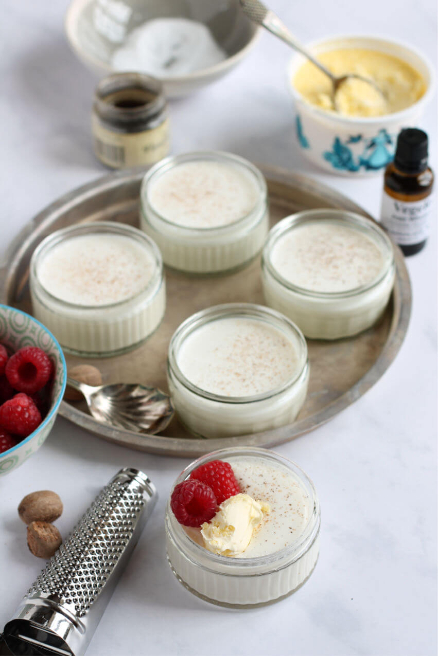 Junket Individual pots of creamy junket with nutmeg
