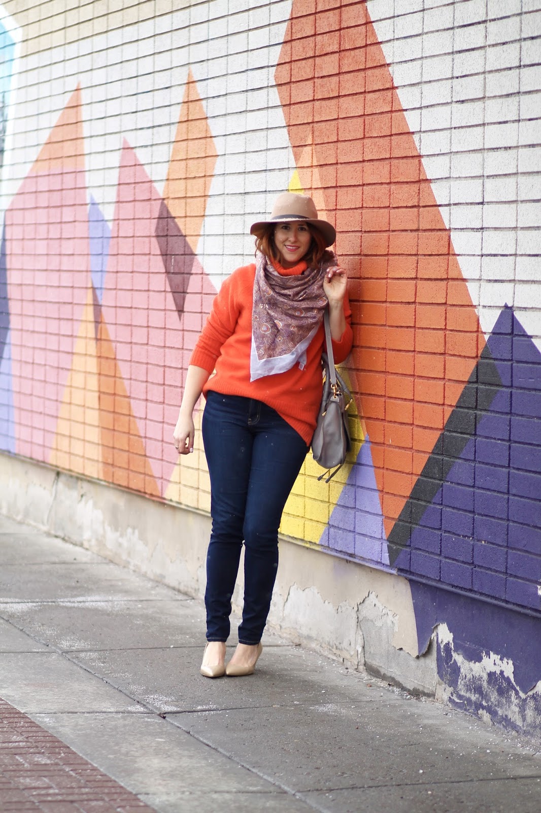 chloe, marcie, orange, sweater, affordable, outfit