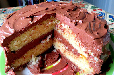 Golden Cake with Chocolate Frosting