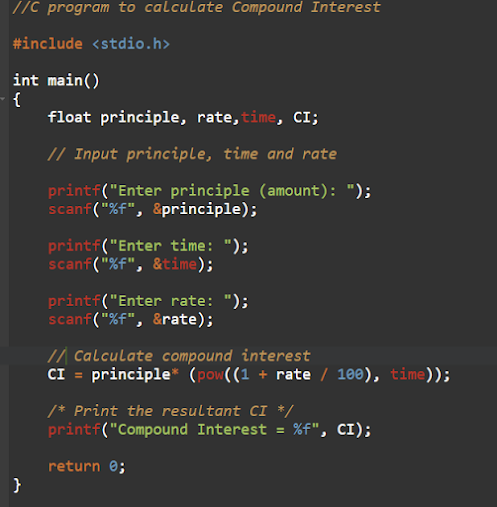 C program to calculate Compound Interest.