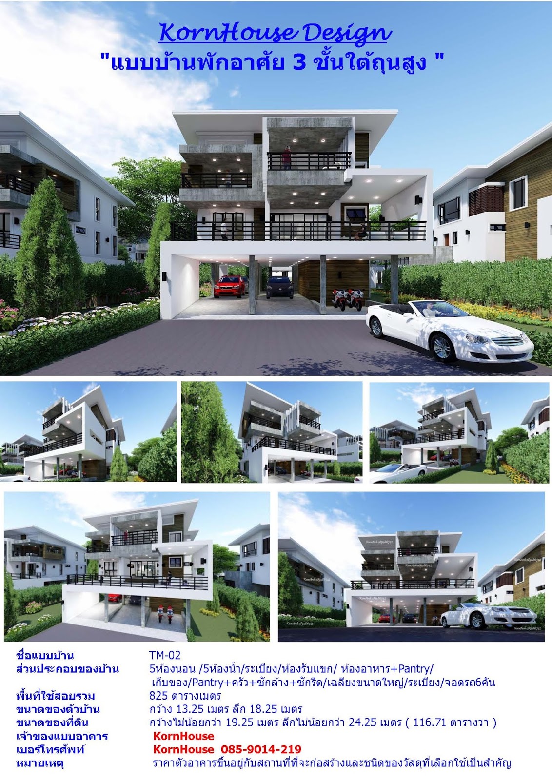 kornhouse แบบบ านและอาคารท กประเภท แบบบ าน3ช นใต ถ นส ง ป นเปล อยด บๆ สไตล โมเด ร น สวยๆท นสม ย 5ห องนอน 5ห องน ำ พ นท ใช สอยรวม 825 ตารางเมตร รห ส tm 02
